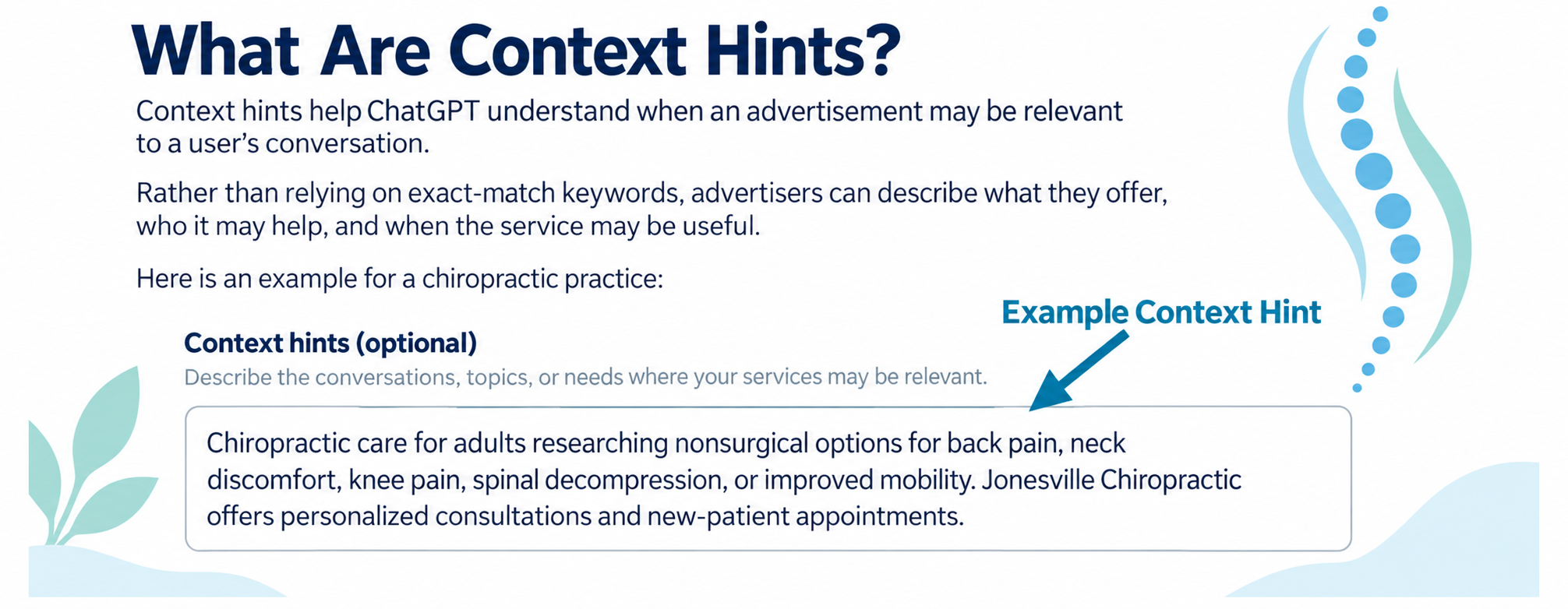 A focused context hint connects a real service to the needs and situations it is designed to address.
